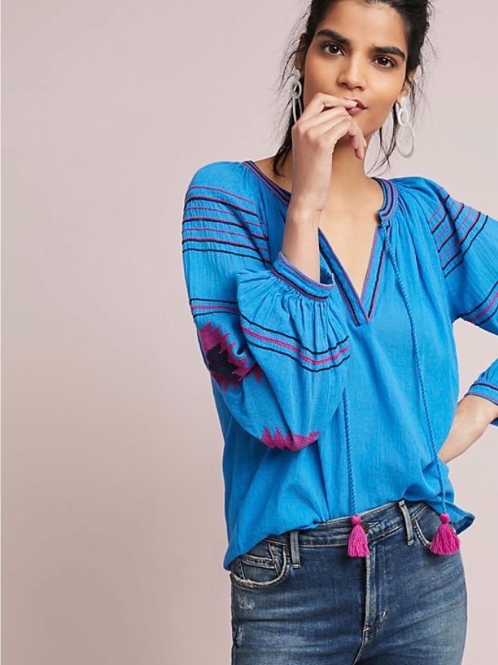 Anthropologie Runaway Embroidered Peasant Top by Maeve sz S